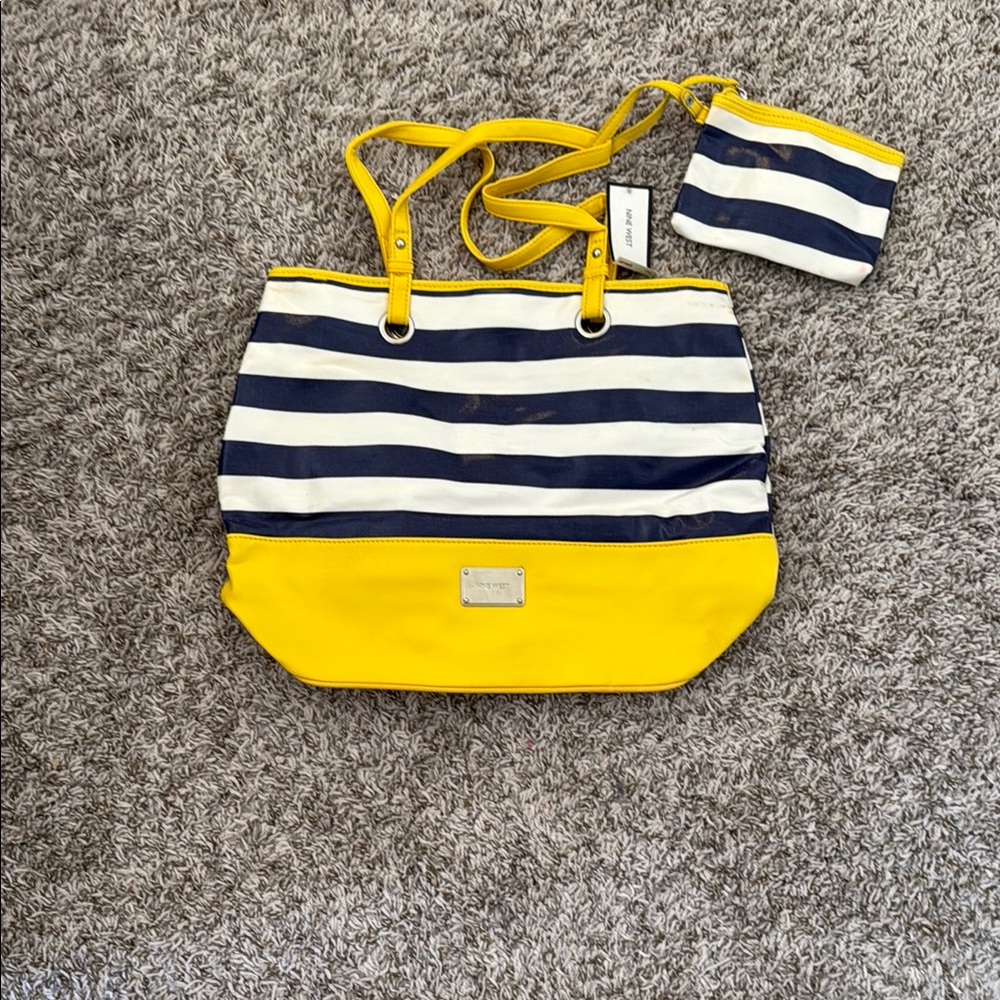 Nine West Yellow and Blue Shoulder Bag with Nautical Design